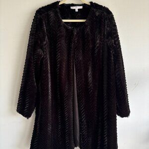 Fever Womens Faux Fur Coat Round Neck Long Sleeves Black Size Large